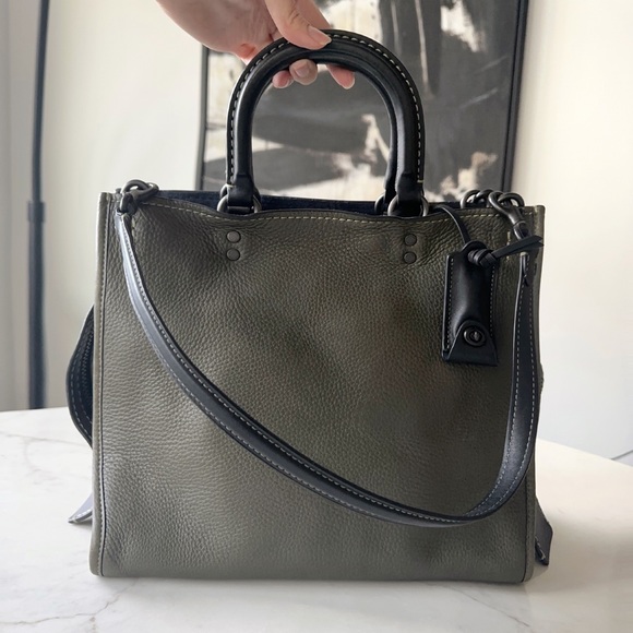 Rogue Coach bag pebble leather black olive green top handle, shoulder cross body - Picture 1 of 5